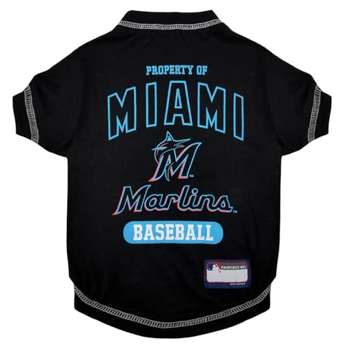 MLB Miami Marlins Dog T-Shirt, X-Large. - Licensed Shirt for Pets Team Colored with Team Logos