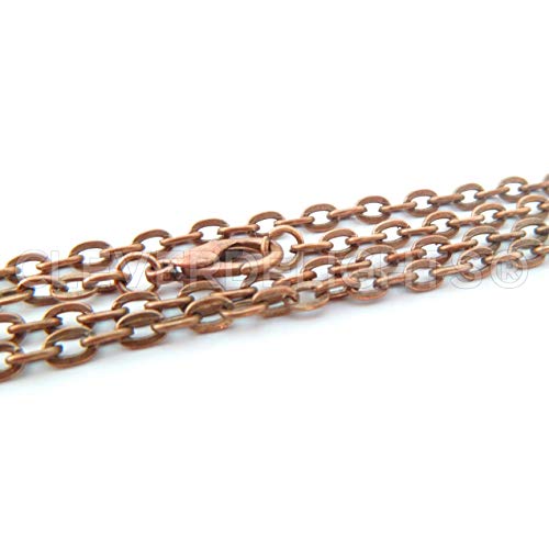 CleverDelights 3x4mm Cable Chain Necklaces - Antique Copper Color - 20 Pack - 24 Inch Length