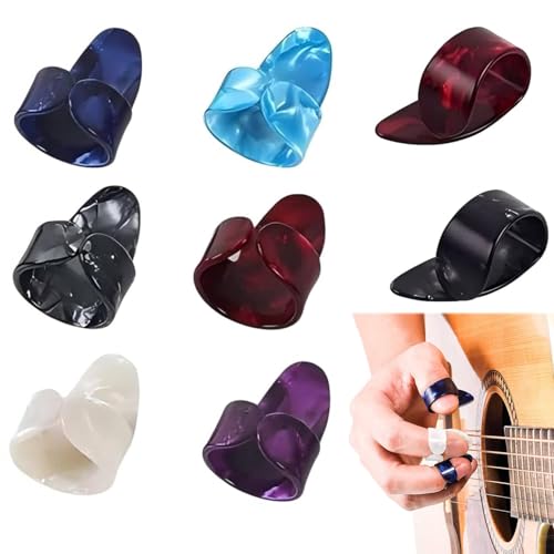 8PCS Guitar Finger Picks Set - 2 Thumb & 6 Finger Plectrums - Celluloid Accessories for Acoustic Guitar, Banjo, Bass, Ukulele, Harp (Assorted Colors)