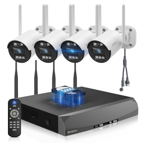 《130°Wide Angle & Two-Way Audio》Wireless Security Camera System Outdoor, WiFi Cameras Systems,Video Surveillance DVR Kits