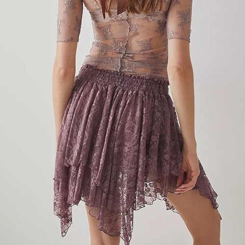 Image of Women's Y2k Lace Half Slip Skirt Low Rise Pleated Ruffle LaceTrim Mini Skirt Layered Flowy Short Skirts Underskirt