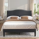 VECELO Lit Double Rembourré 140x190 cm, Cadre Solide et Support à Lattes en Bois, Forte capacité de Poids, Antidérapant et sans Bruit, Tissu Velours, Assemblage Facile, Gris