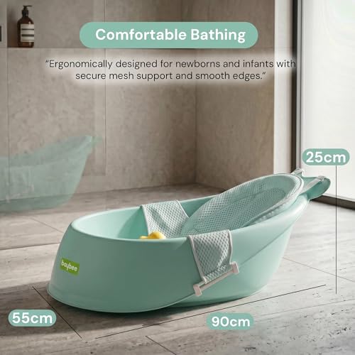 Image of Baybee Whale Baby Bath tub for 0 to 5 Years | Baby Bath Tub for Kids with Soft Mesh Cushion Support & Easy Drains | Bather & Bathtub for Newborn Boys Girls | Mini Swimming Pool for Babies (Green)