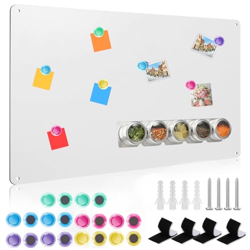 Tablero Magnetico, Pizarra Magnética, 43 x 30 cm, Panel Magnético para Imanes, Soporte de Pizarra de Metal para Pared, pequeña pizarra magnética de metal, para presentar notas, fotos, Blanca