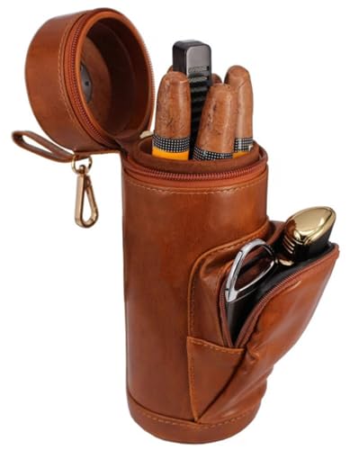 WLDOCA Humidor portátil de Cuero para Puros, Forrado en Madera de Cedro, Estuche de Viaje con Bolsillo, fácil de Transportar, Encendedor y Cortador