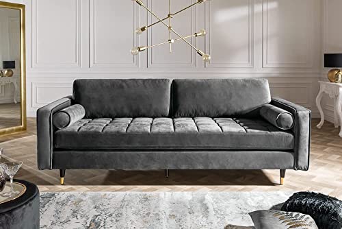 Modernes 3er Sofa 220cm Comfort grau Samt Federkern Design Elegant – Bild 6