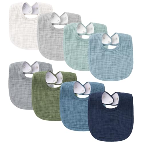 Image of Konssy Muslin Baby Bibs 8 Pack Baby Bandana Drool Bibs Cotton for Unisex Boys and Girls, Soft Absorbent Set for Teething and Drooling