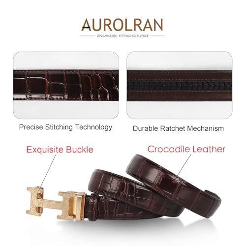 Image of Aurolran Men&Womens Leather Dress Belt Business Automatic Buckle Belt Color-Black Silver Gold