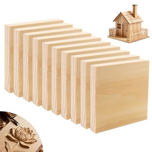Pyroclasia 10 Stück Holzwürfel 10x10x1.5 cm Unlackierte Holzblöcke Holzbretter zum Basteln Holzblock Holzklotz Massiv Restholz Holzzuschnitt Kiefernholzbretter für Holzschnitzerei DIY Holzuntersetzer
