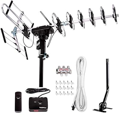 Five Star Outdoor Digital Amplified HDTV Antenna - up to 200 Mile Long Range,Directional 360 Degree Rotation,HD 4K 1080P FM, Supports 5 TVs Plus Installation Kit and Mounting Pole