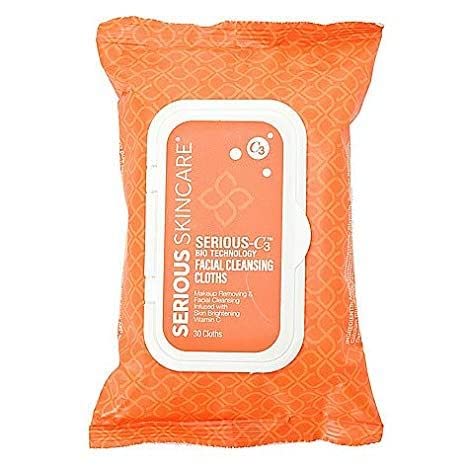 Serious Skincare Serious-C3 Vitamin C Facial Cleansing Cloths – Makeup Removal – Pre-Saturated Vitamin C Face Cleansing Wipes – 30 Count (1pack)