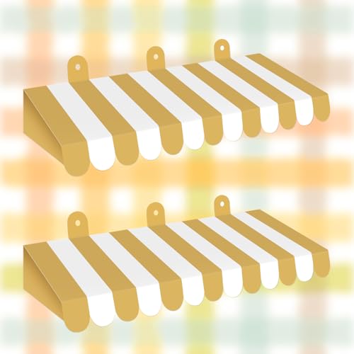 Image of 2 Piece Circus Awning Decoration 3D Carnival Tent Awning Wall Decorations for Circus Theme Party, Carnival Stand, Party Favors Supplies (Gold and White)
