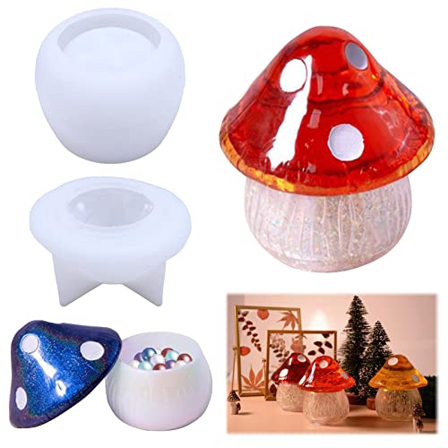 Moules En RéSine Epoxy En Forme De Champignons Avec Couvercle En Silicone Pour RéSine éPoxy Pour Bricolage Conteneur De Bonbons Bougeoir Bouteille De Rangement Cover
