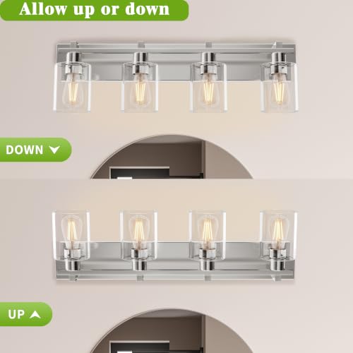 Image of Bathroom Vanity Light,4 Light Nickel Light Fixture with Thickened Clear Glass Shade, 21 inch Dimmable Modern Wall Sconce, Bathrooms Vanity Light Over Mirror for Bathroom