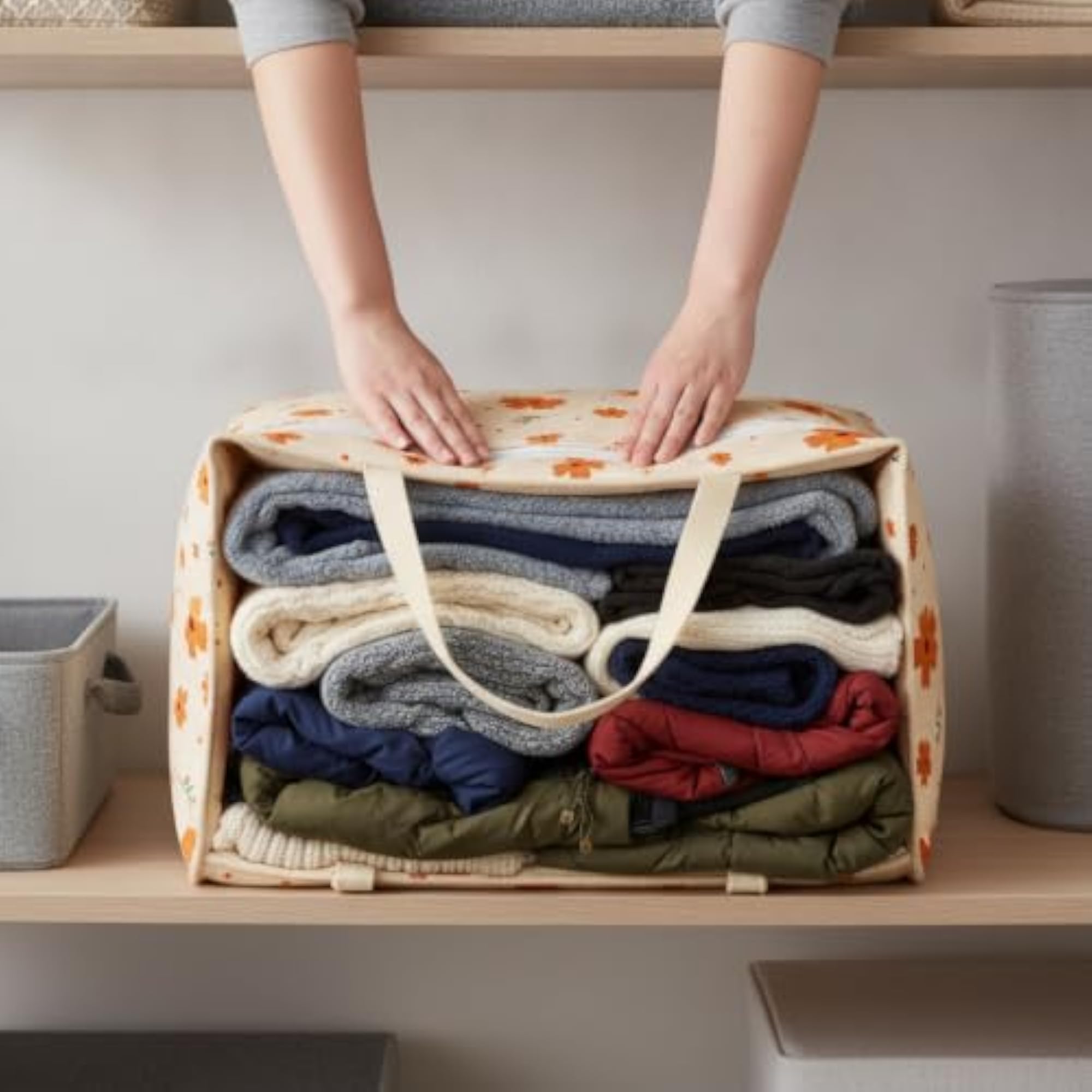 Daisy Pattern Storage Bags with Handles, Foldable Organizer