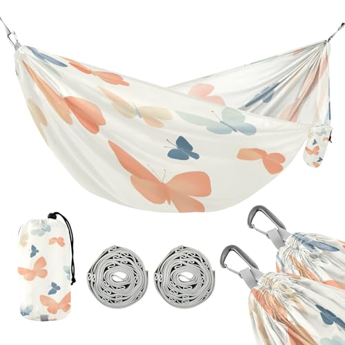 ATTX Small Pastel Butterflies Camping Hammock - Lightweight & Portable Hammocks, Heavy Duty 330lbs Capacity for Indoor, Hiking, Backpacking, Travel, Backyard, Beach#588