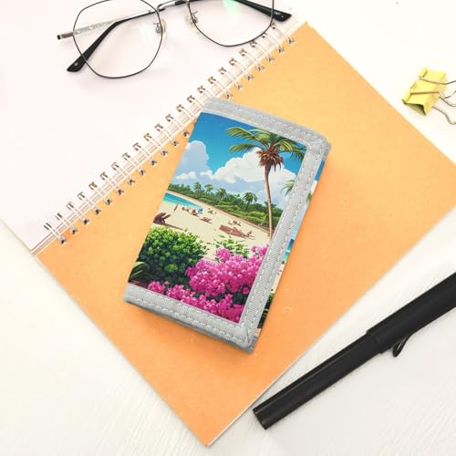 Coconut Crowd Flowers Blue Kids Wallet for Boys Girls Trifold Sport Outdoor Wallets for Teen Children Youth Wallet with Zippered Coin Pockets Card Holders Front Pocket Wallets with Magic Sticker 7