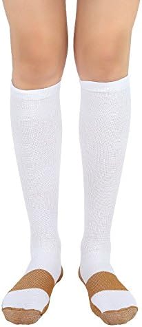 Copper Compression Socks for Women Men (White) Medical, Athletic, Diabetic Knee High Graduated Calf Sock - Best for Flight, Travel, Nurses, Running, Sports, Varicose, Veins, Pregnancy (L Sz 10-11) US
