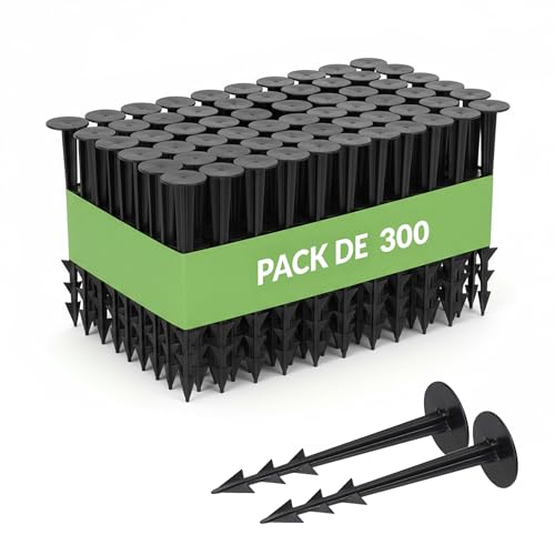 GARDENIX TerraPEG Lot de 100 piquets de terre pour fixation de toile anti-mauvaises herbes, protection bac à sable, ou filet anti-taupe Noir