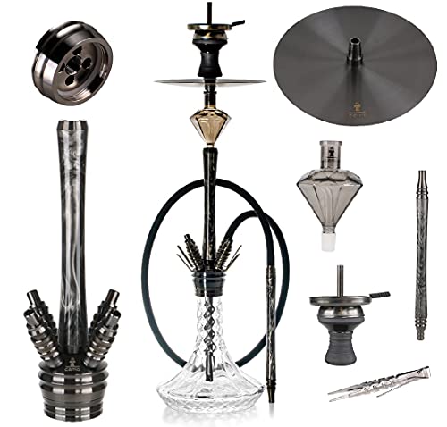 Camo Dignity Shisha Set V2A Edelstahl Schwarz 88 cm Hookah 2020 Wasserpfeife 18/8 Schliff Steinkopfset Molassefänger…