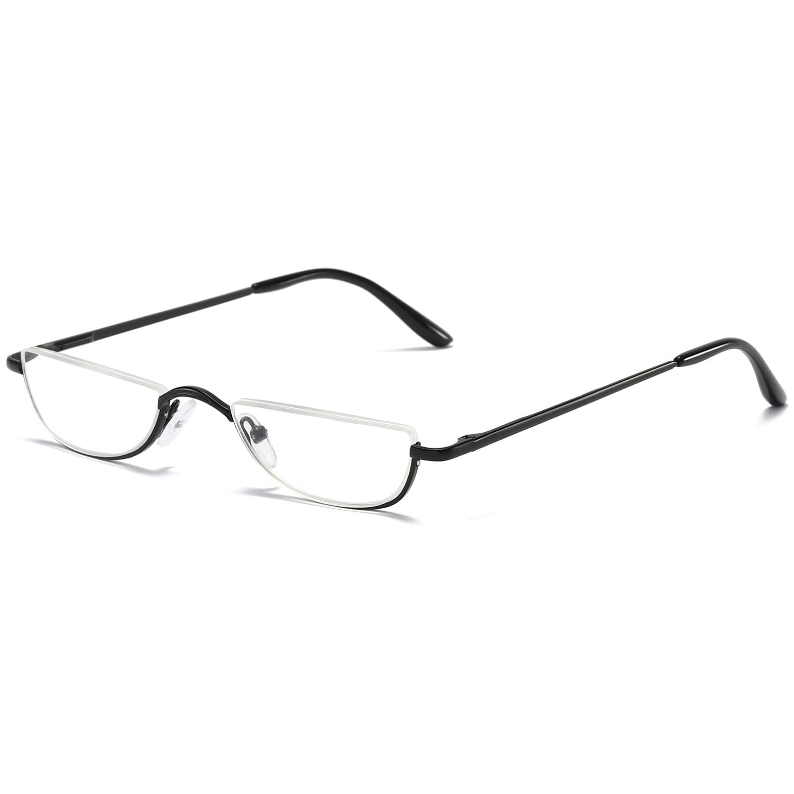 KOOSUFA Lunettes de lecture semi-rondes en métal - Pour homme et femme - Charnière à ressort - Demi-ronde - Cadre en métal - Aide à la lecture - Avec épaisseur 1.0 1.25 1.5 1.75 2.0 2.25 2.5 2.75 3.0