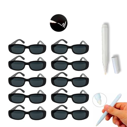 Kit 10 Óculos de Sol Vintage Retrô com Proteção UV, para Festa, Balada, Casamento Com Caneta Giz (Pr