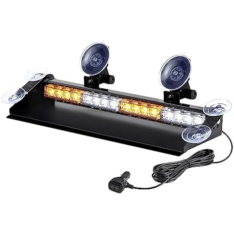 WOWTOU Aluminum Housing Amber White LED Emergency Strobe Dash Light bar for Trucks Construction Vehicles Security Cars, 29 Flash Patterns Front Windshield Rear Window Safety Warning Lightbar Cover