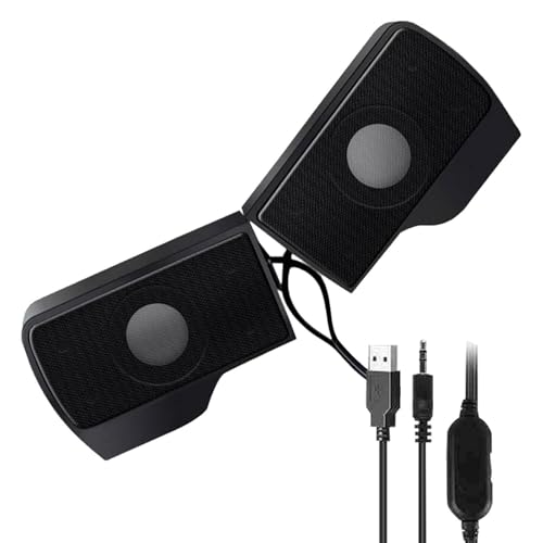 Mini barra de sonido para computadora – Alimentada por USB, con clip, altavoz multimedia con cable | PC externa para computadora portátil, juegos, música, video, oficina, hogar, estudio, viajes