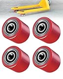 AmoreTempo【80 x 70 mm】2 Stück Hubwagenrollen Polyurethan PU Laufrolle Räder mit Achse 20 mm Inkl Kugellager Rollen Gabelhubwagenrolle Lastrolle für Hubwagen Ersatzrollen, Max. Belastung 600 KG Rot (2)