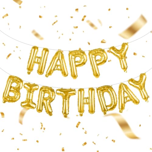 Image of Gold Happy Birthday Banner Balloons 16 Inch Mylar Foil Letters