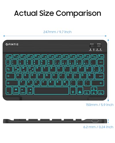 FINTIE Bluetooth Tastatur mit Hintergrundbeleuchtung in 7 Farben, Tablet Tastatur mit deutschem Layout QWERTZ für iPad/iPhone, Samsung/Xiaomi/Honor Pad (Kompatibel mit Windows, Android, IOS), Schwarz 3