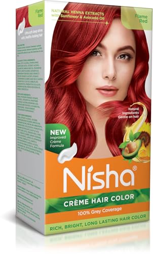 Nisha Creme Hair Color Permanent Hair Dye Color Kit With Improved Creme Formula for 100% Gray Coverage Hair Color Dye for Rich Bright Long lasting Hair Color (Flame Red, 4.05 Fl Oz)