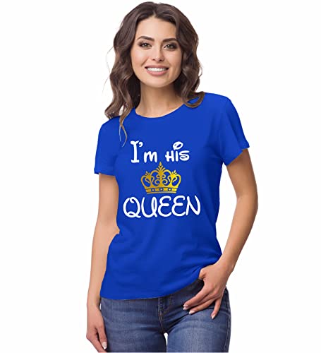 Image of Hangout Hub Hangout-Hub850$P Couple T Shirts for Couples | Printed I Am Her King His Queen T-Shirt for Men Women Couples (Set of 2 | Regulat Fit | Cotton)