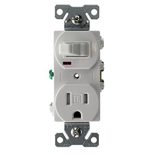Eaton TR274W 3-Wire Receptacle Combo Single-Pole Switch with Tamper Resistant 2-Pole, White