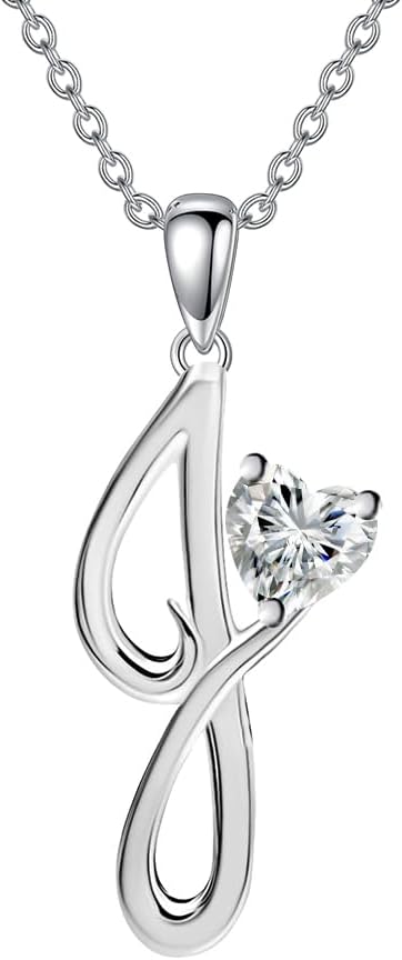 26 Initial Necklaces for Women,Heart Moissanite Letter A-Z Necklace 925 Sterling Silver Moissanite Diamond Pendant Anniversary Birthday Christmas Jewelry Gifts for Mom Her Wife