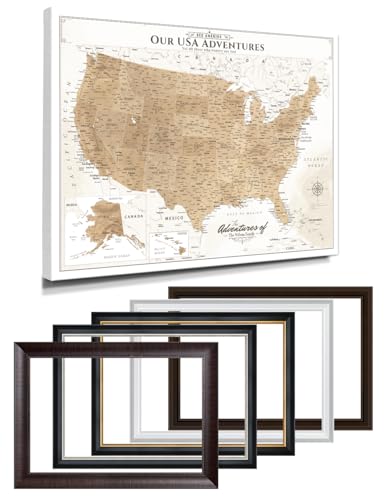 Image of IPIC - Custom Canvas USA Map for Wall Decor, Push Pin Travel Map to Mark Travels, Personalized Artwork with Name, Oversized Pinnalbe Wall Decor for Home, Office, Study or RV