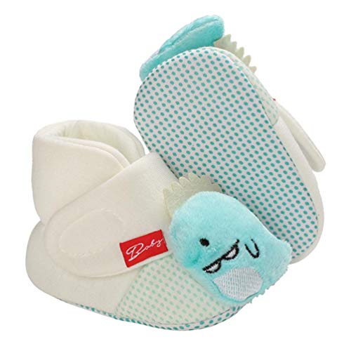 CoKate Newborn Infant Baby Girl Boy Cartoon Cotton Booties Stay On Sock Slippers soft Shoes Non-Skid Ankle Boots with Grippers Toddler Crib Winter Shoes First Walker Birthday Shower Gift (Blue-dinosaur, 0_months)