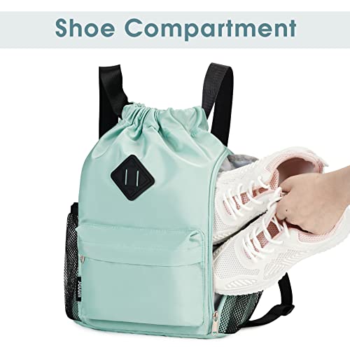 WANDF Drawstring Backpack Sports Gym Bag with Shoes Compartment - Image 2