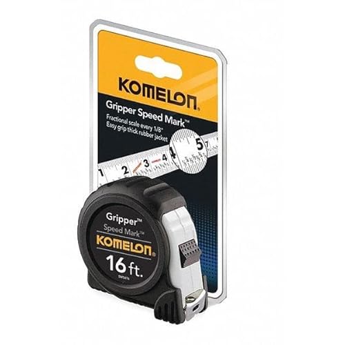 Komelon SM5416 Speed Mark Gripper Acrylic Coated Steel Blade Tape Measure 16-feet by 1-Inch, White Blade (5 Pack)