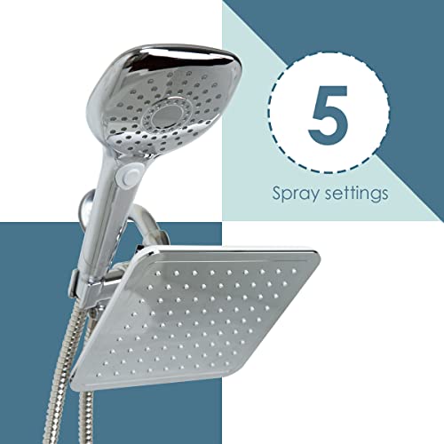 Showerhead And Handheld Combo 1.63 Gpm, By Home Basics (Chrome) | Combination Shower Head And Handheld | With Tangle-Free Hose And Diverter #TOP2