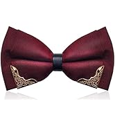 MENDENG Men's Metal Gold Bow Ties for Men Women PU Leather Satin Formal Bowtie