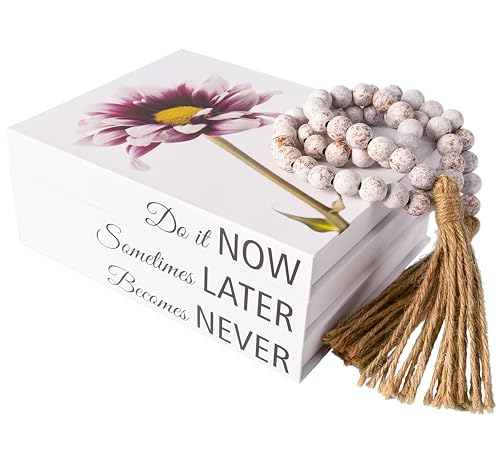 Floral Print Decorative Books Set of 3 with Wooden Garland & Hidden Storage - Magnetic Closure Fake Books, Uplifting Messages, Coffee Table Decor, Aesthetic Home Decor for Housewarming, Mother’s Day