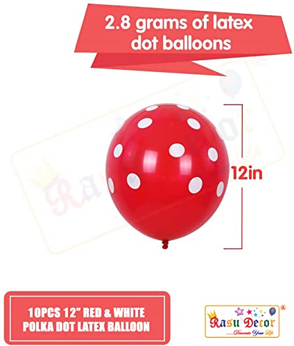 Image of RasuDecor 10 Pieces 12 inch Polka Dot Latex Balloon Red and White Dot Colorful Balloons, 12 Inch Latex Polka Dots Balloons for Kids Women Men Birthday Easter Engagement Wedding, Halloween Party Supplies Decor #RasuImpex (10Pcs 12 inchPolkaDotRedWhite)