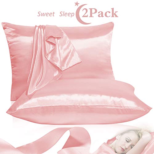 Leccod 2 Pack Silk Pillowcase with Hidden Zipper, Super Soft and Luxury Satin