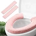 2pcs Toilet-seat Cover Warmer Cushion – Toilet seat Cover Pads Plush Warm Thick Bathroom Toilet Seat Warmer 2pcs Light Pink