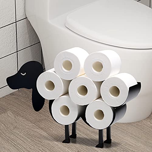 Sheep Toilet Paper Holder Black Metal Bathroom Tissue Storage Wall Mounted Free Standing Shelf 8 Rolls Jumbo Novelty Waterproof Iron Wipes Shelves Floor Stand（Dog） #TOP28