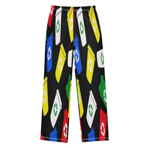 Trash Bin Colorful Pattern Pajama Pants Soft PJ Bottoms Lounge Pants for Sleepwear Sport Size 6-14 Years