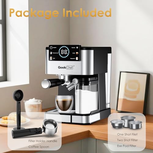 Geek Chef Espresso Machine with Milk Frother, 20 Bar Automatic Espresso Maker, Fast Heating Coffee Maker for Cappuccino, Latte & Iced Coffee, Easy to Use & Clean, for Home Barista by Geek Chef - Used condition - Image 7