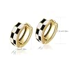 Sriomu Chic Checker Small Hoop Cartilage Earrings Teacher Earrings for Women；White Black Enamel Hypoallergenic Hooped Gifts Gold and Silver tone #5