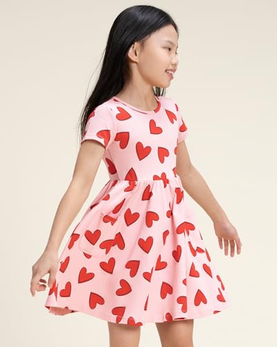 Stelle Girls Dresses Cotton Short Sleeve Dress Cute Midi Casual Sundress with 2 Pockets3